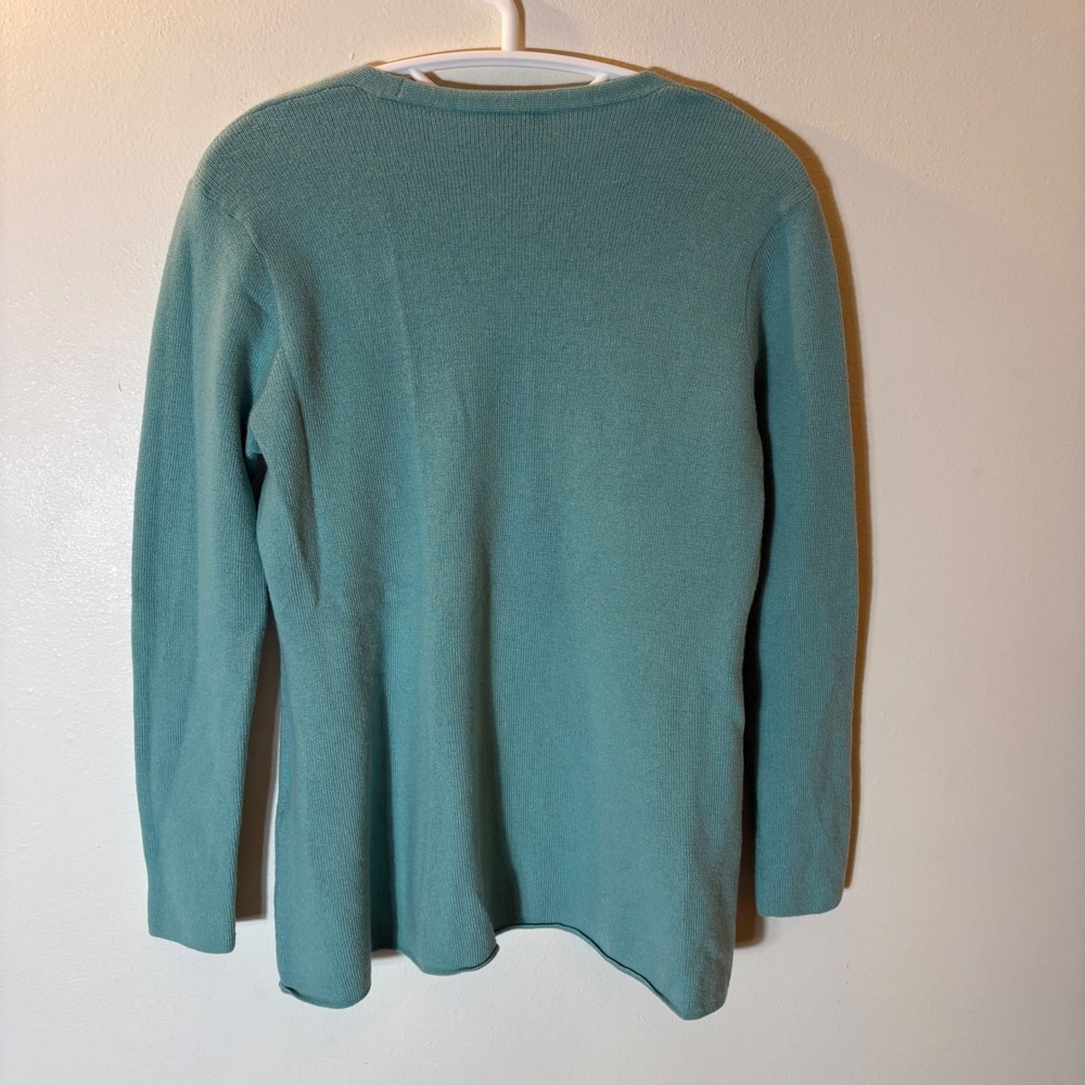 Eileen Fisher Seafoam Green Merino Wool V-Neck Ribbed Sweater Size Small - Picture 6 of 6